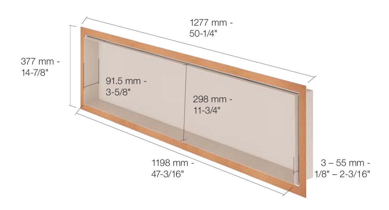 DESIGN-NICHE Shower Niche Aluminum Greige 12" x 48"