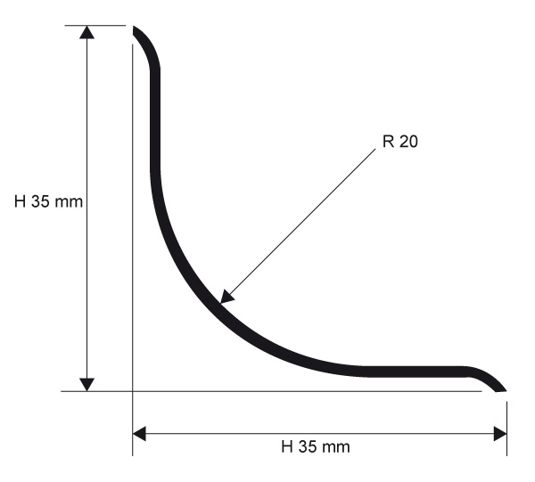 Coved-shaped Profile Proround with Adhesive and protective film Polished Stainless Steel 35 mm