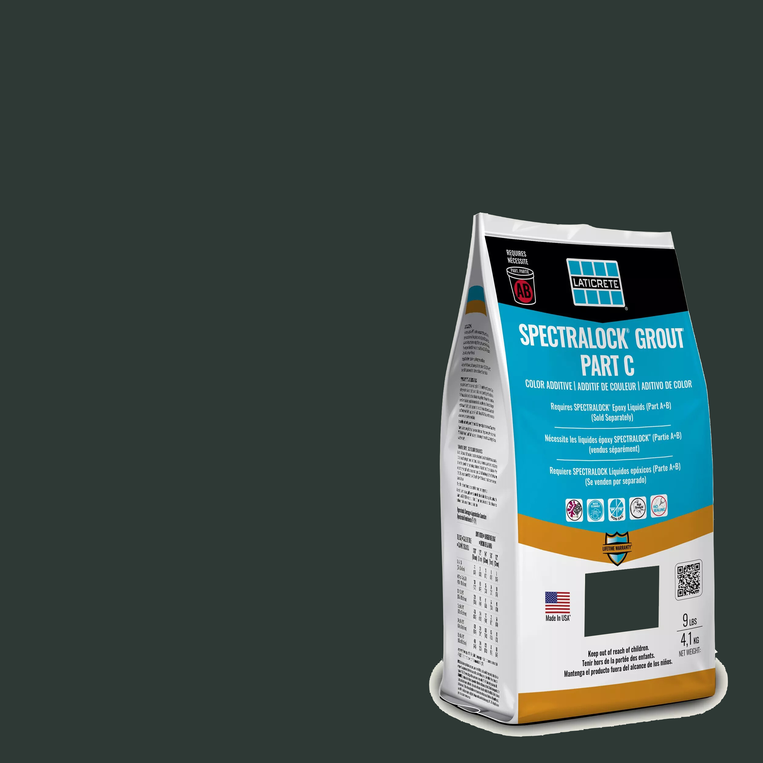 Spectralock Pro Premium Grout Part C Colored Powder #22 Midnight Black 9 lb