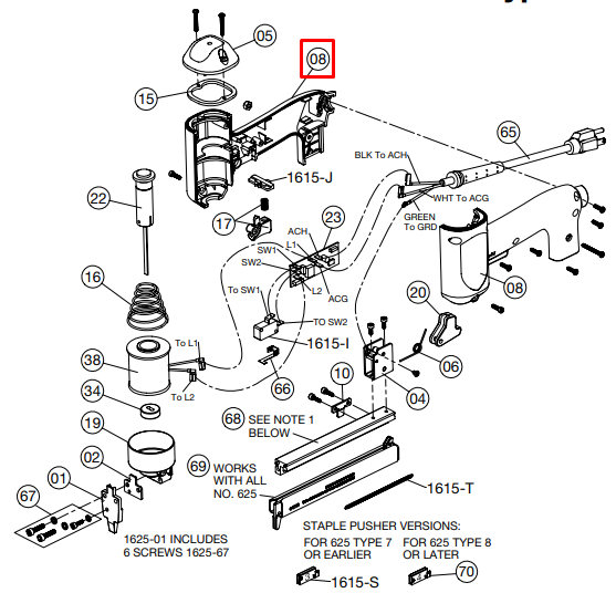 Handle Set and Screws for no. 625