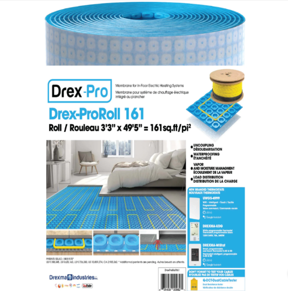 Uncoupling Membrane Roll DrexProHeat-161 3' 3" x 49' 5" (161 sqft)