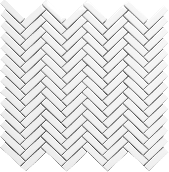 Mosaic Herringbone White Glossy 12" x 12"