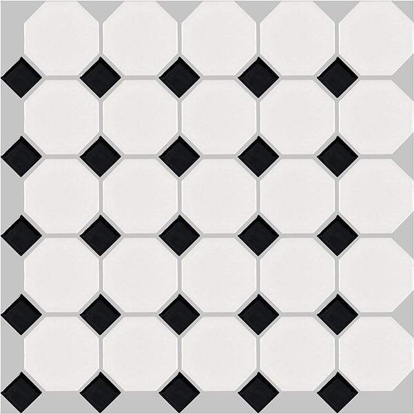 Mosaic Basic Hexagon/Octagon Octagon Black and White Satin 12" x 12"