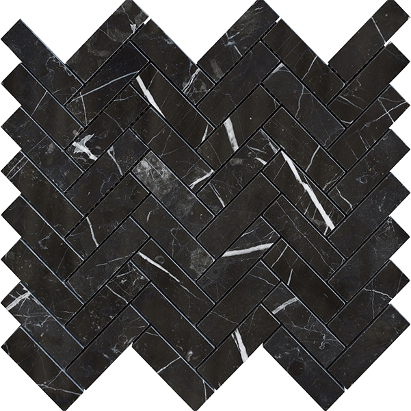 Mosaic Terra Marble Nero Marquina Herringbone Polished 12" x 12"