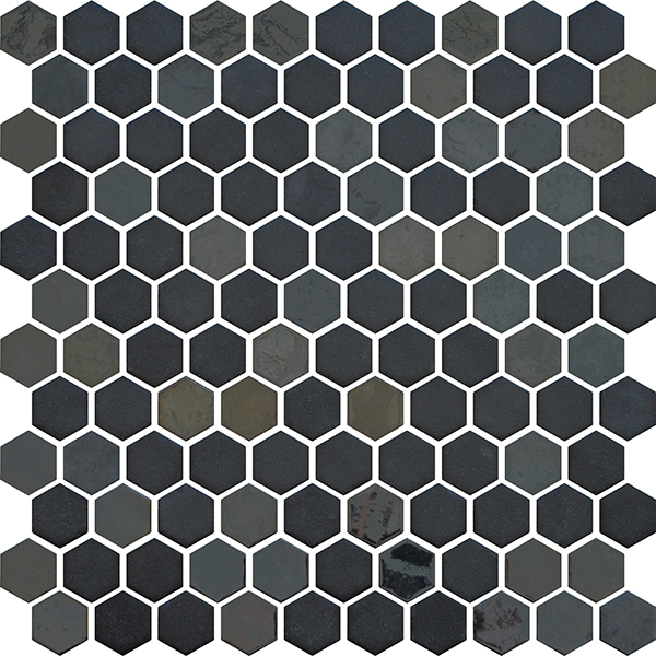 Mosaic Opalo Stone Noir Hexagon Glossy 12" x 12"