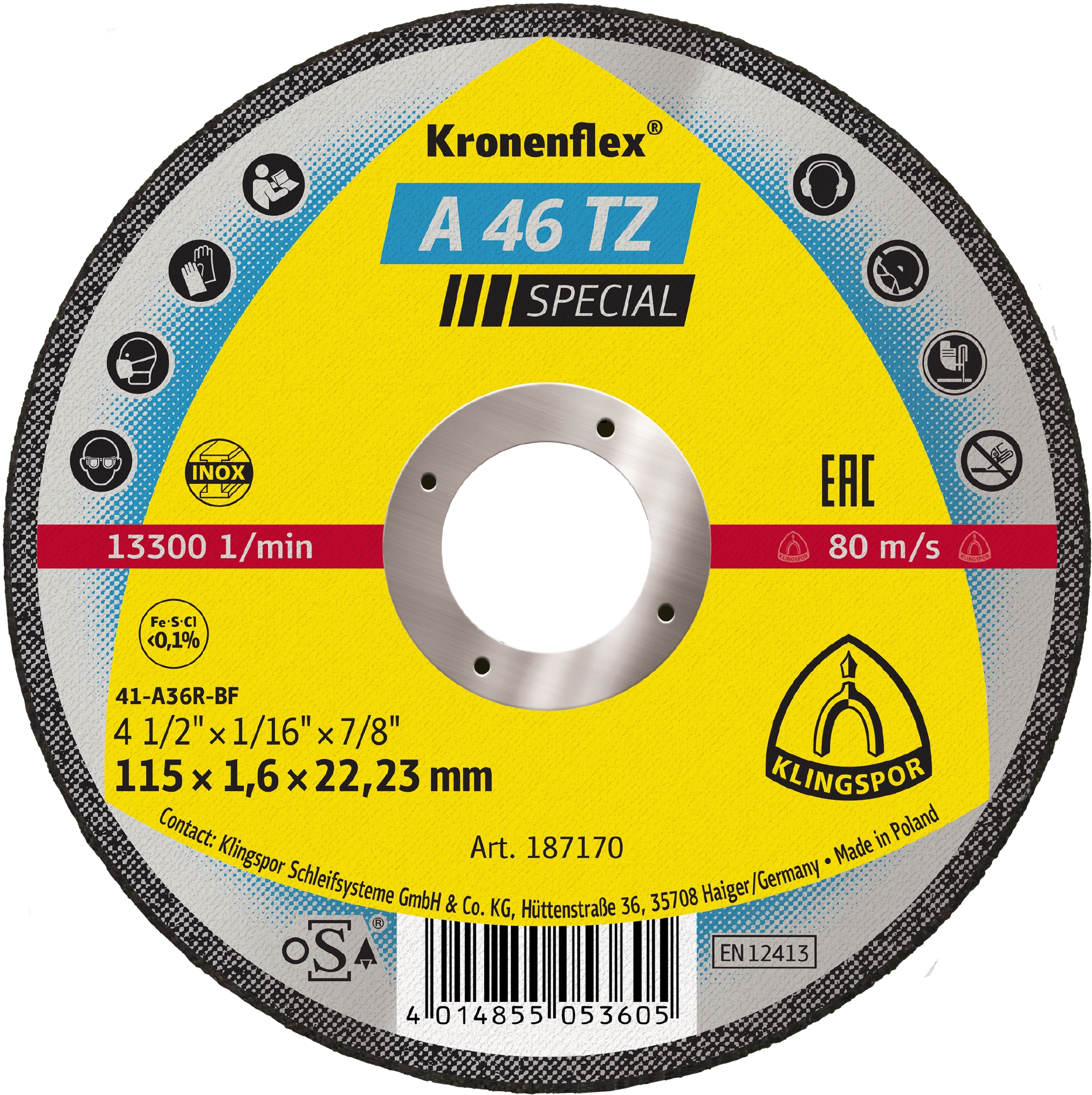 Disques à tronçonner 1,6 - 1,9 mm A 46 TZ Special 4-1/2X1/16X7/8"