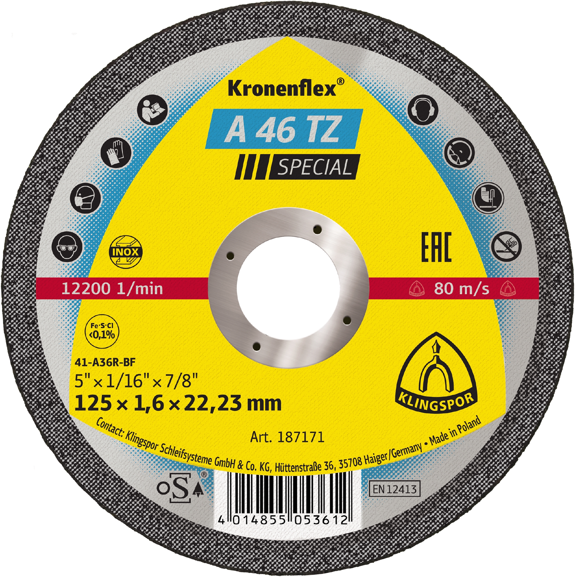 Kronenflex® cut-off wheels 1,6 - 1,9 mm A 46 TZ Special 5X1/16X7/8"
