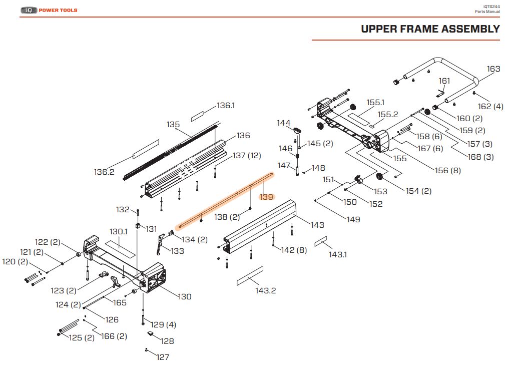 Rolling Table Guide Bar for iQTS244 Dry Tile Saw