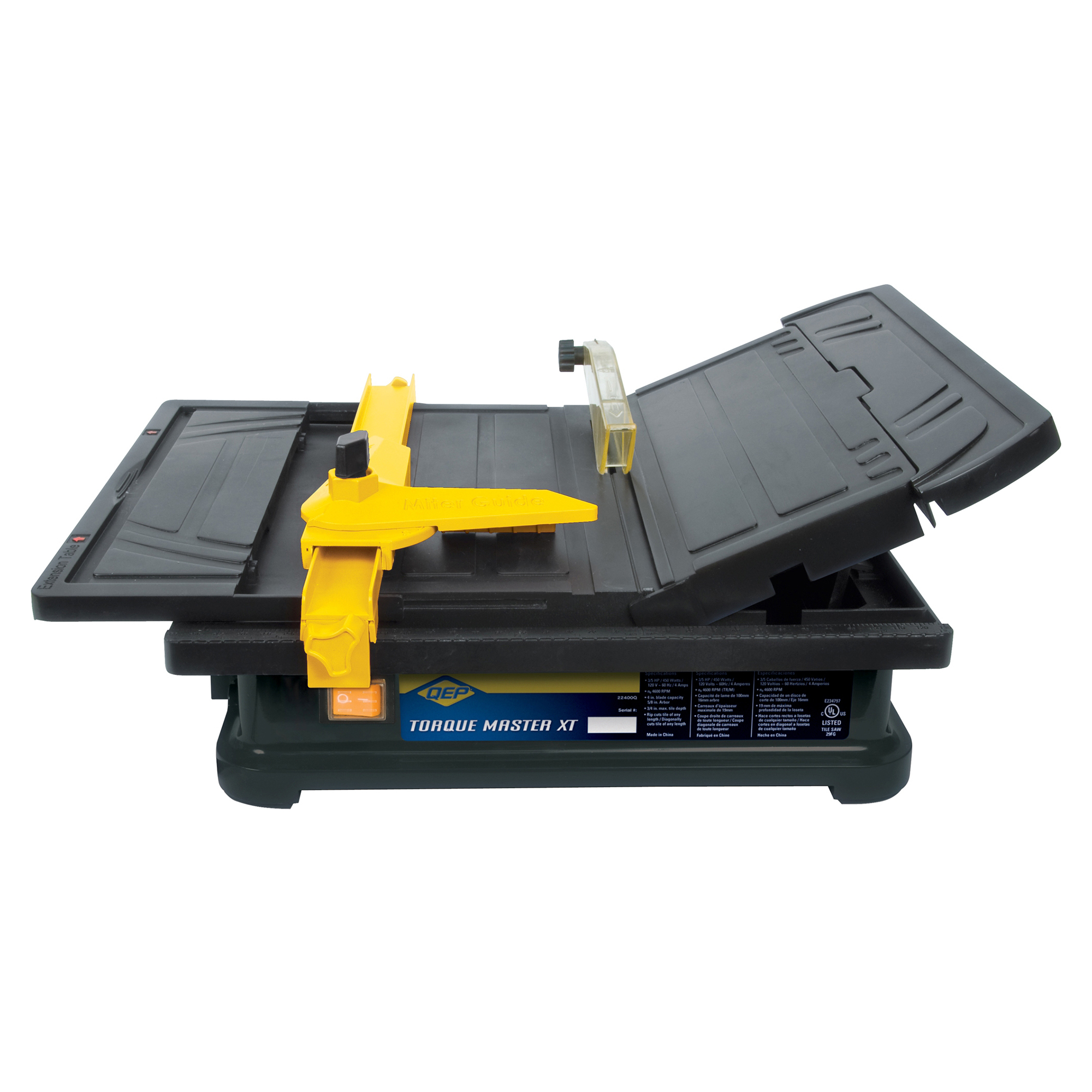Scie à céramique humide portative de table Torque Master XT 4" avec lame, guide de coupe, guide d'angle et table d'extension à accrocher
