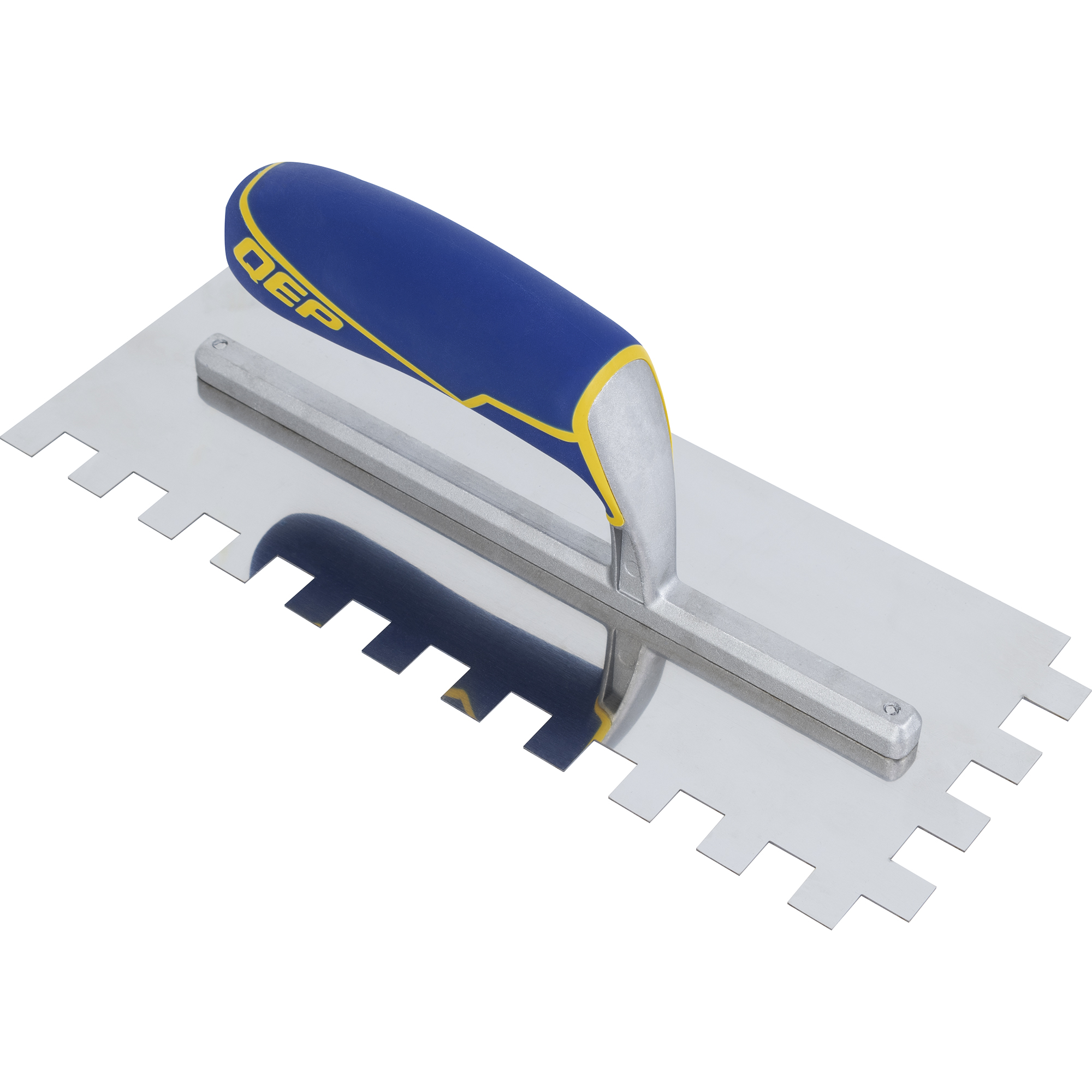 Square Notched Flooring Trowel Comfort Grip 4-1/2" x 11" Stainless Steel 1/2" x 1/2" x 1/2" with Cushioned Handle