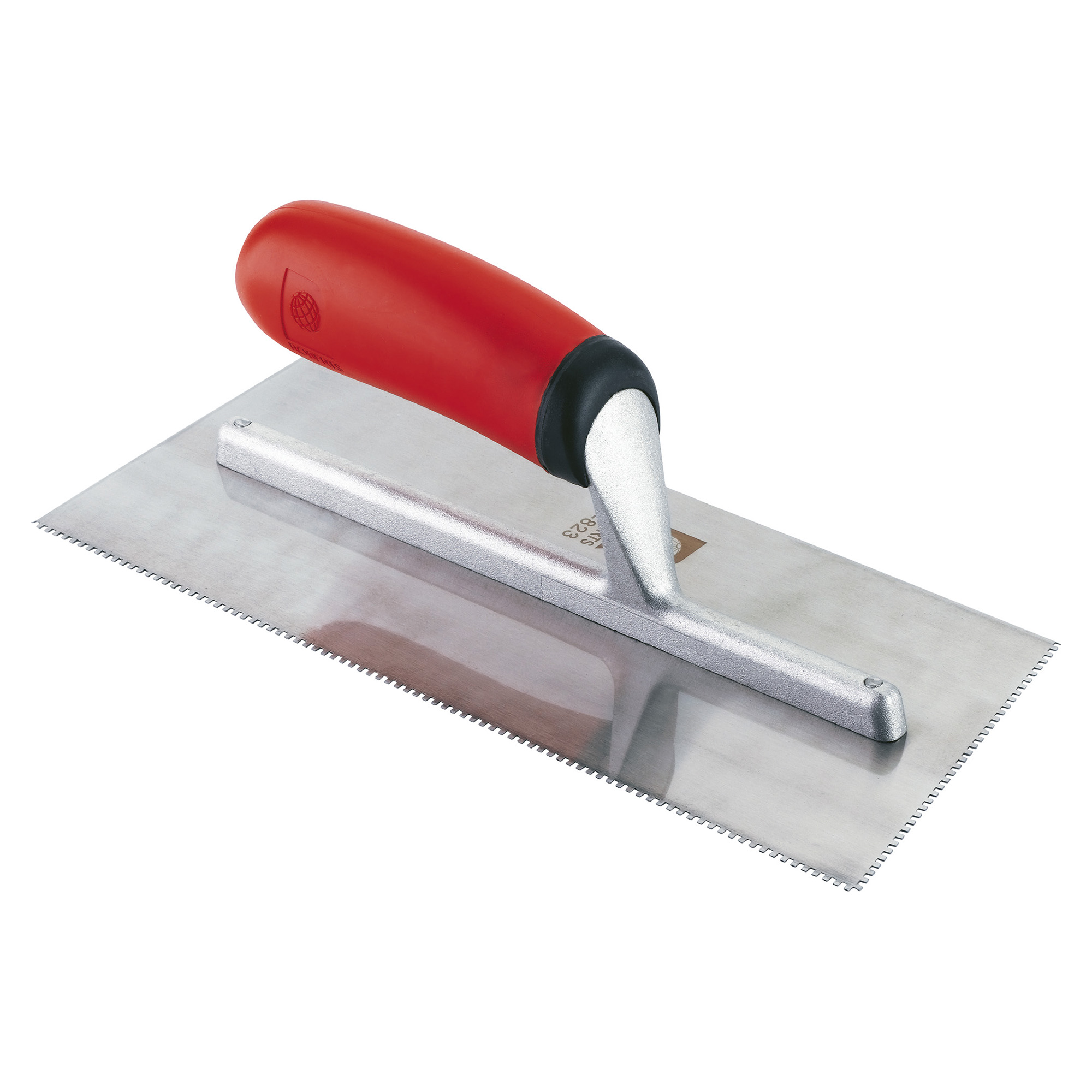 Truelle dentelée en carrée 4-1/2" x 11" en acier inoxydable 1/16" x 1/16" x 1/16" avec manche coussiné