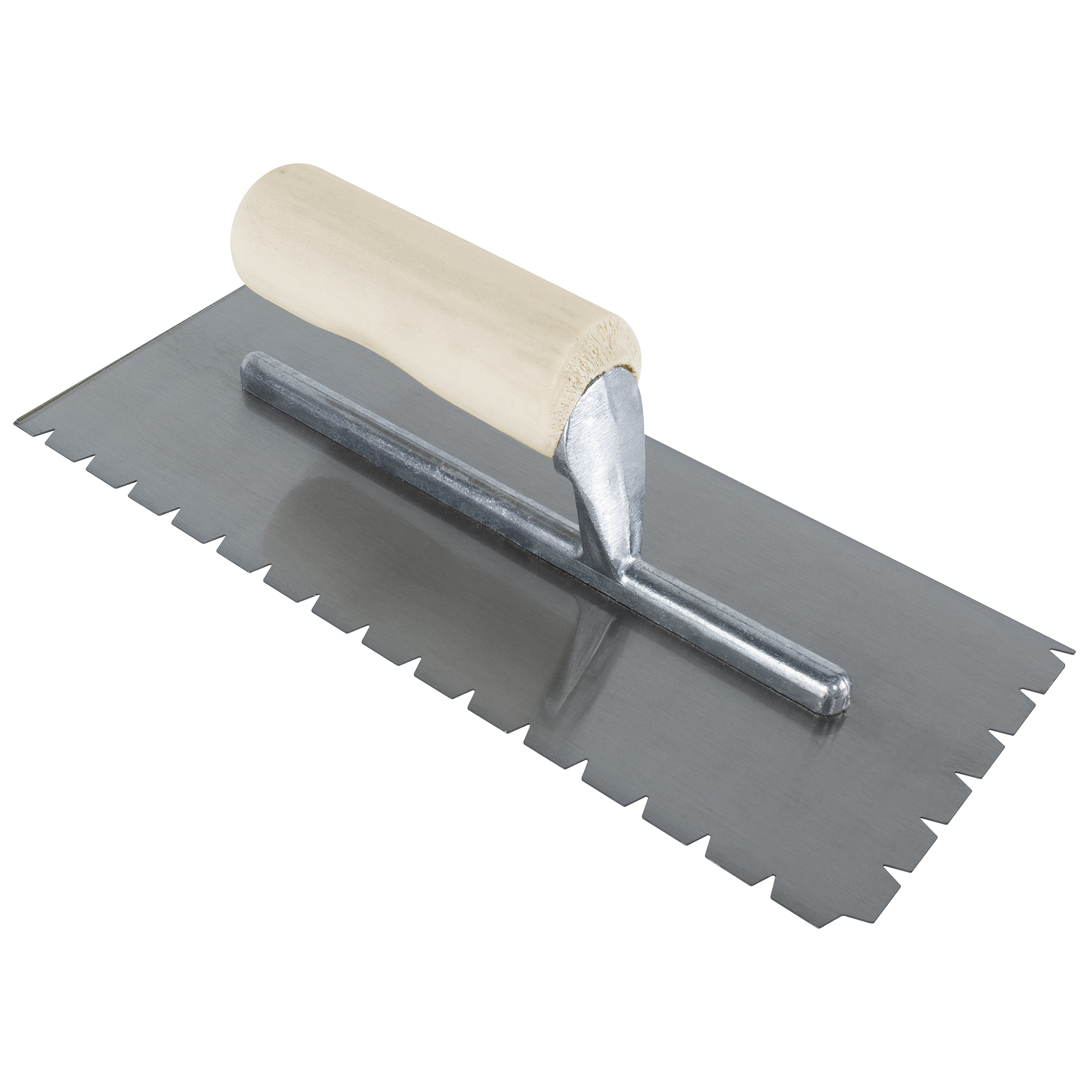 Truelle plate dentelée en V 4-1/2" x 11" en acier 3/16" x 1/4" x 1/2" avec manche en bois