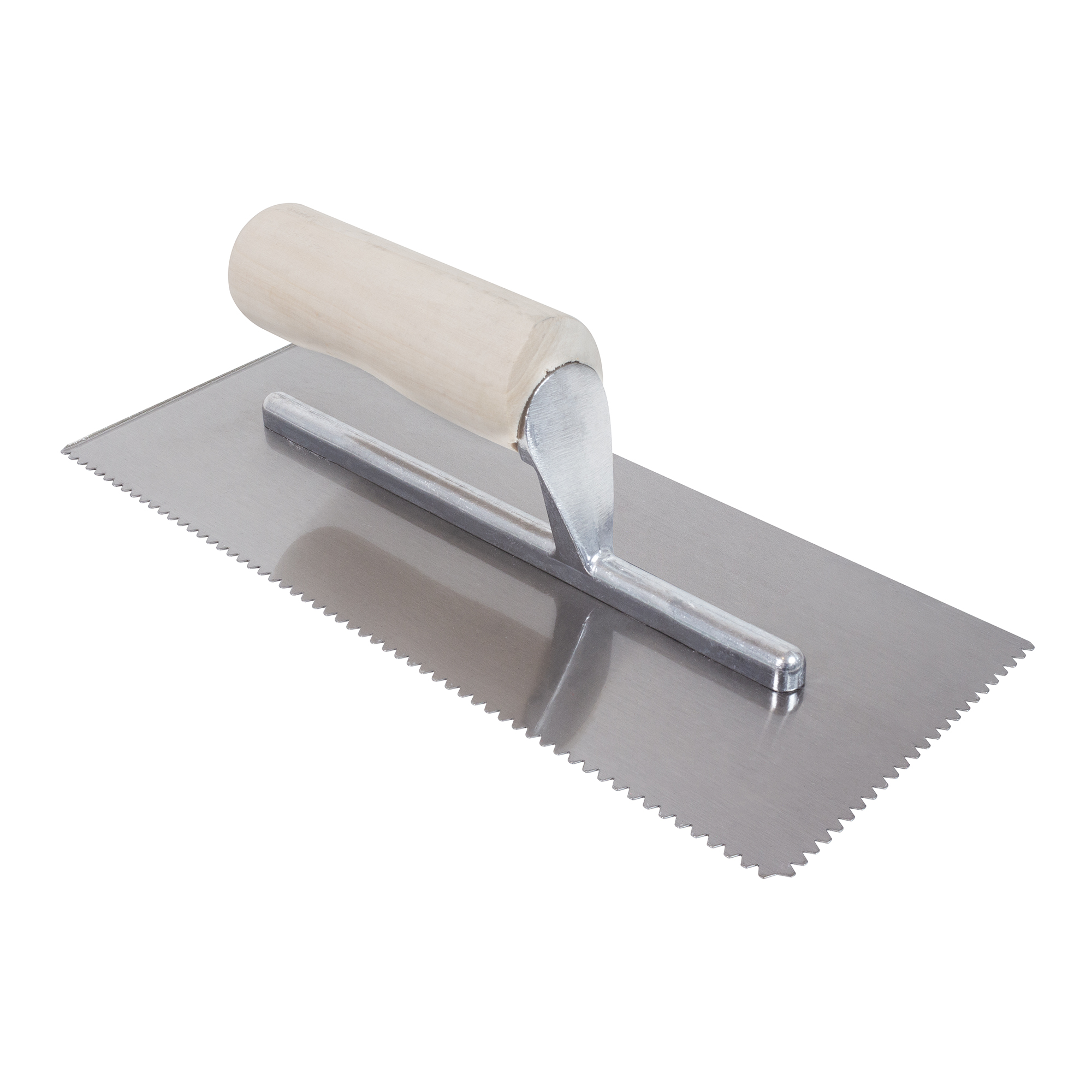 Flat Top V-Notched Trowel 4-1/2" x 11 Steel 1/8" x 1/8" x 1/16" with Wood Handle