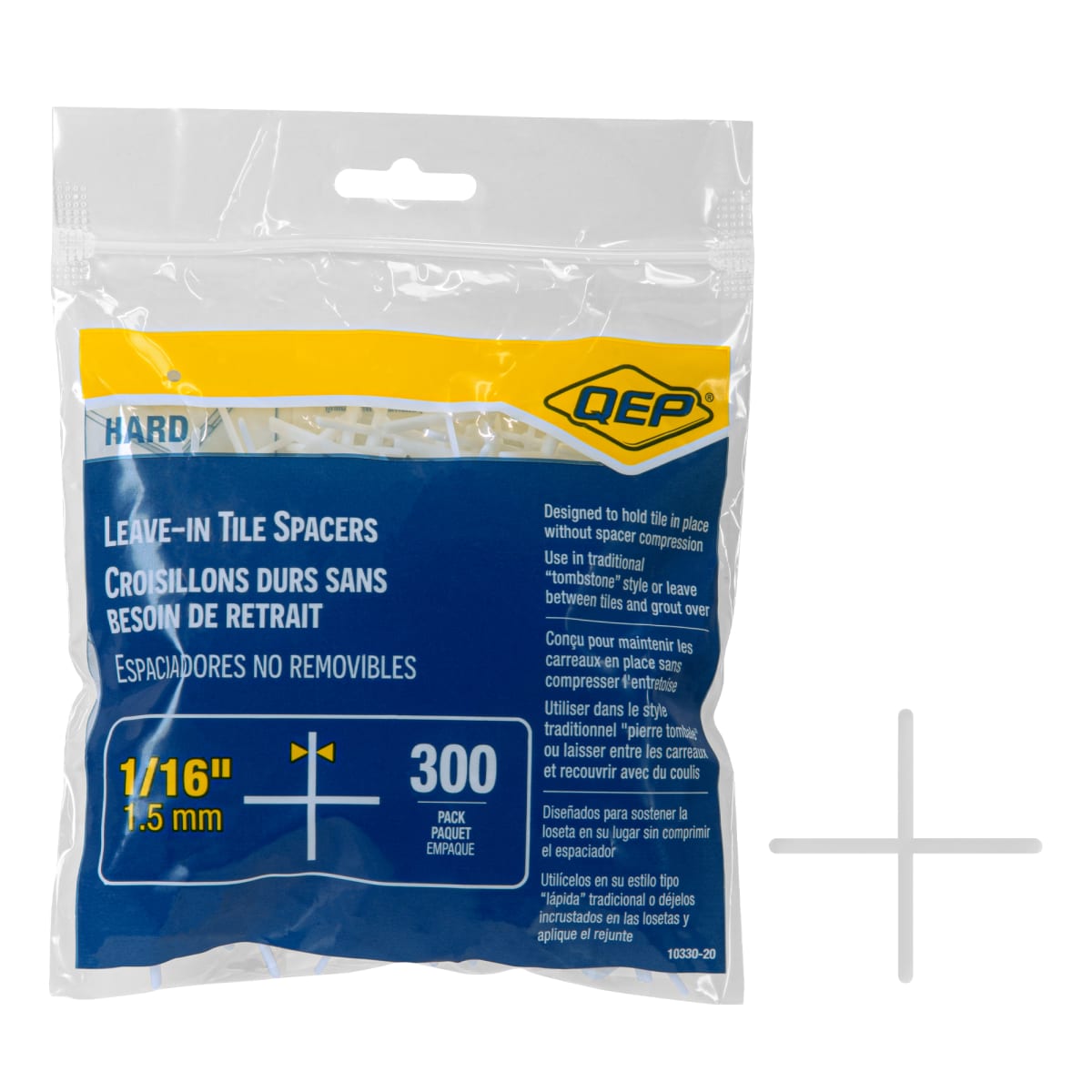 Tile Spacer Leave-In Hard Style with "X" Shape 1/16" for 1.5 mm Thick Tiles (Pack of 300)