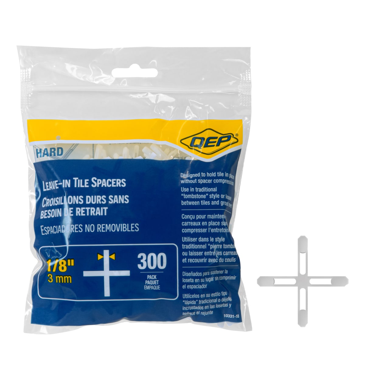 Tile Spacer Leave-In Hard Style with "X" Shape 1/8" for 3 mm Thick Tiles (Pack of 300)