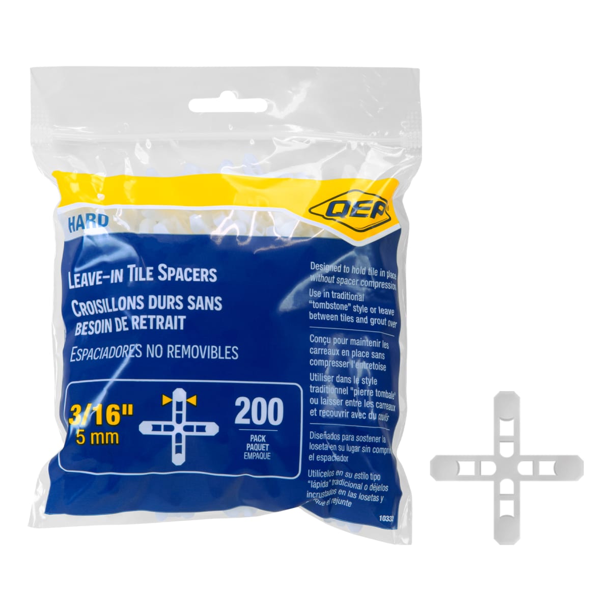 Tile Spacer Leave-In Hard Style with "X" Shape 3/16" for 5 mm Thick Tiles (Pack of 200)