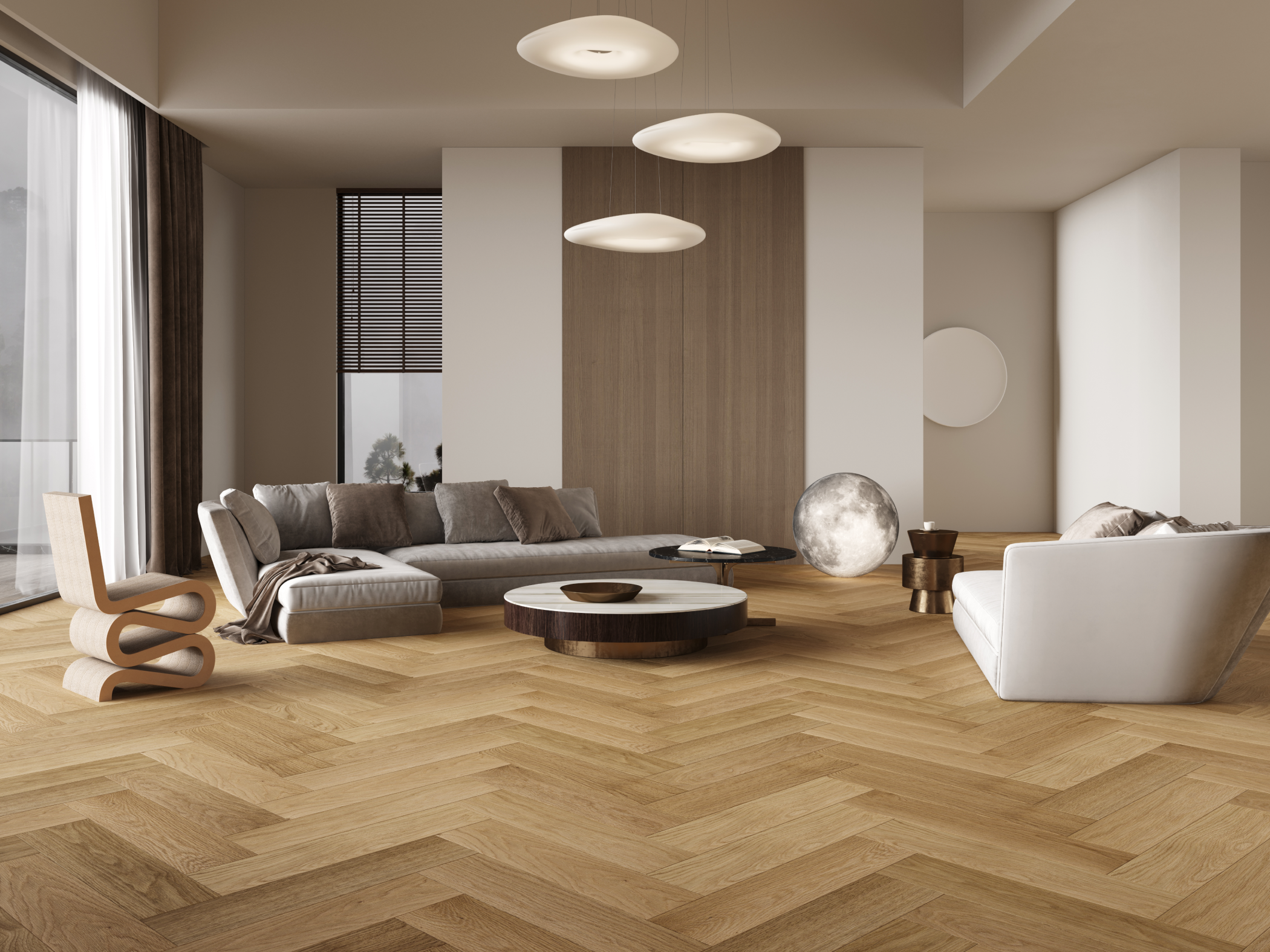 Engineered Hardwood American Oak Macaroon Chevron Select & Better 5" - 3/4"
