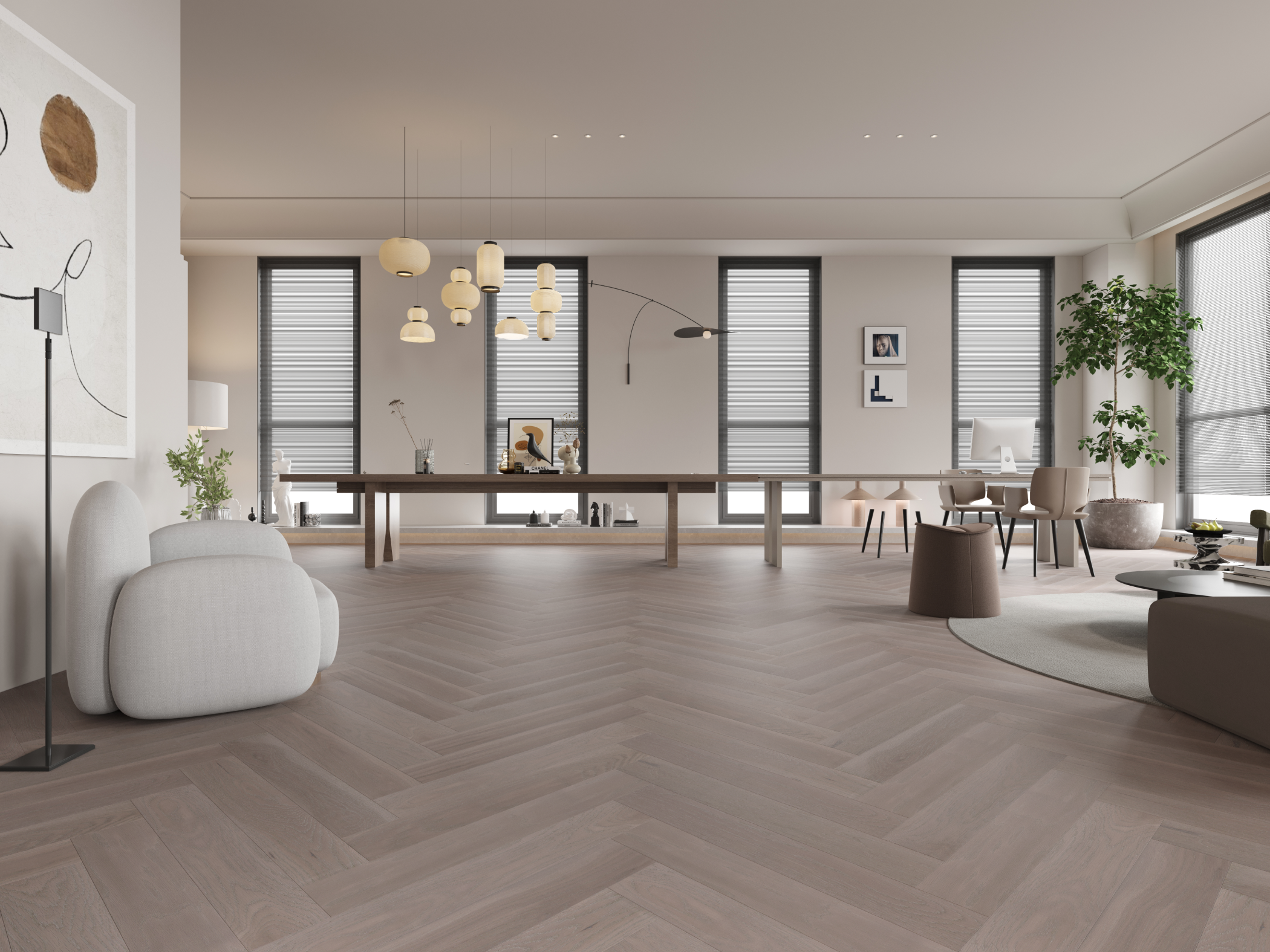 Engineered Hardwood American Oak Herringbone Silver Stone Herringbone Character 5" - 3/4" (20.99 sqft/box)