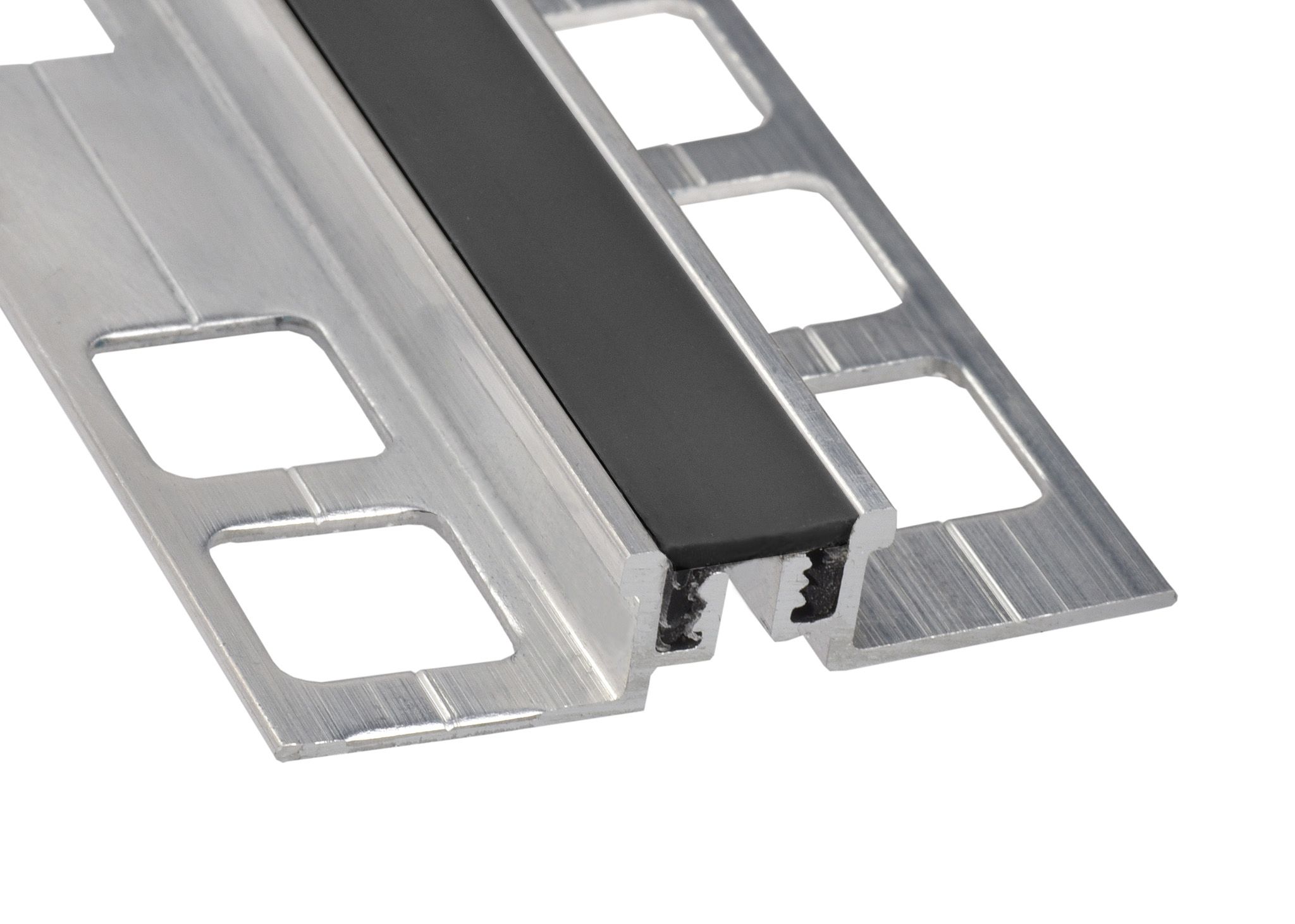 Commercial Heavy Duty Expansion Joint Prova Tile Edge Aluminum with Mill Black Insert 1/2" (12.5 mm) x 2-3/8" x 96"