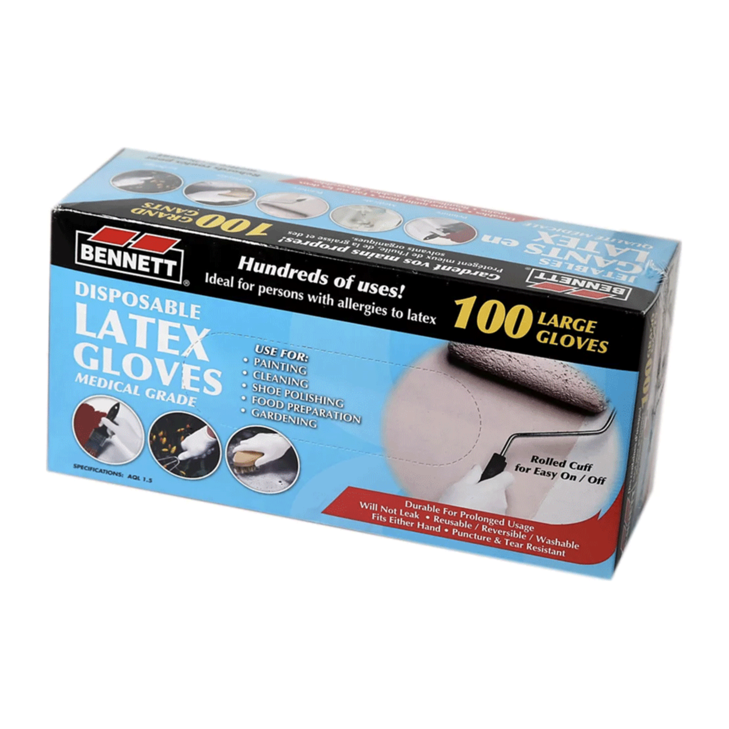 Disposable Latex Gloves Medium (Pack of 100)