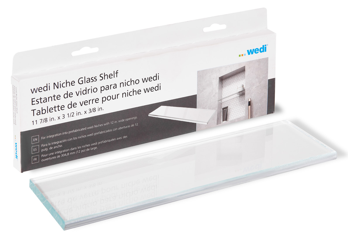 Tablette de niche pour douche en verre 11-7/8" x 3-1/2" x 3/8"
