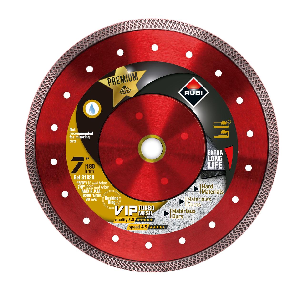 Wet Diamond Turbo Tile Saw Blade VIP Turbo Mesh Wet-180 for Hard Materials 7"