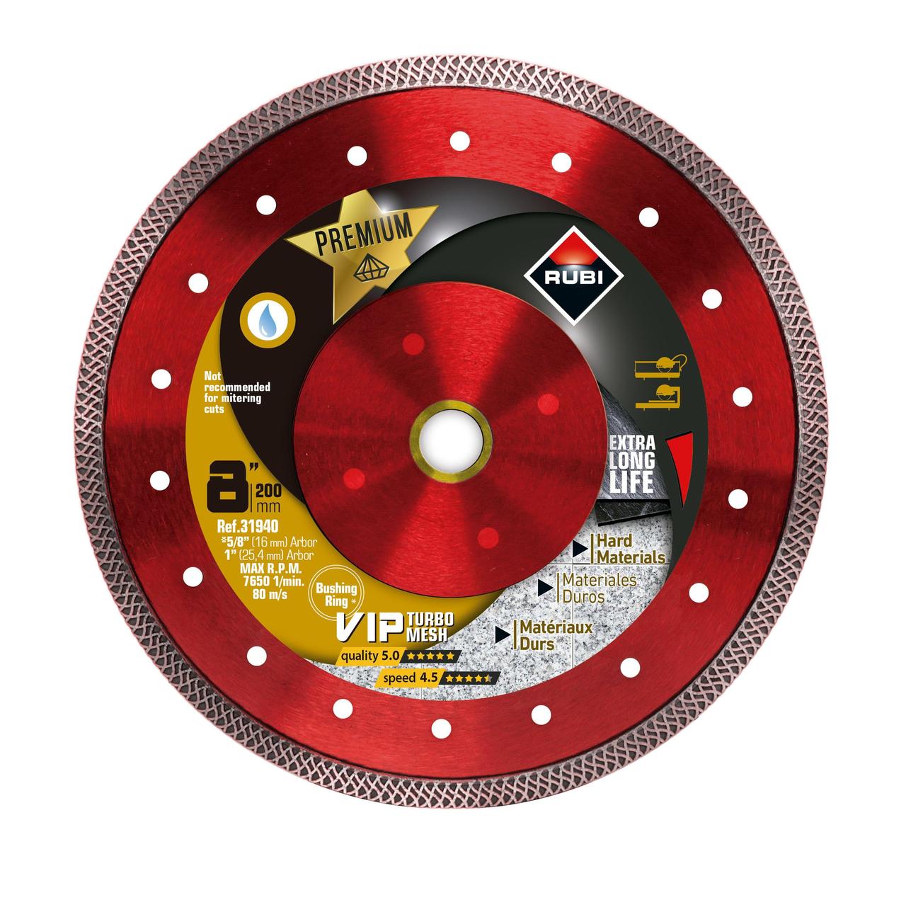 Wet Diamond Turbo Tile Saw Blade VIP Turbo Mesh Wet-200 for Hard Materials 8"