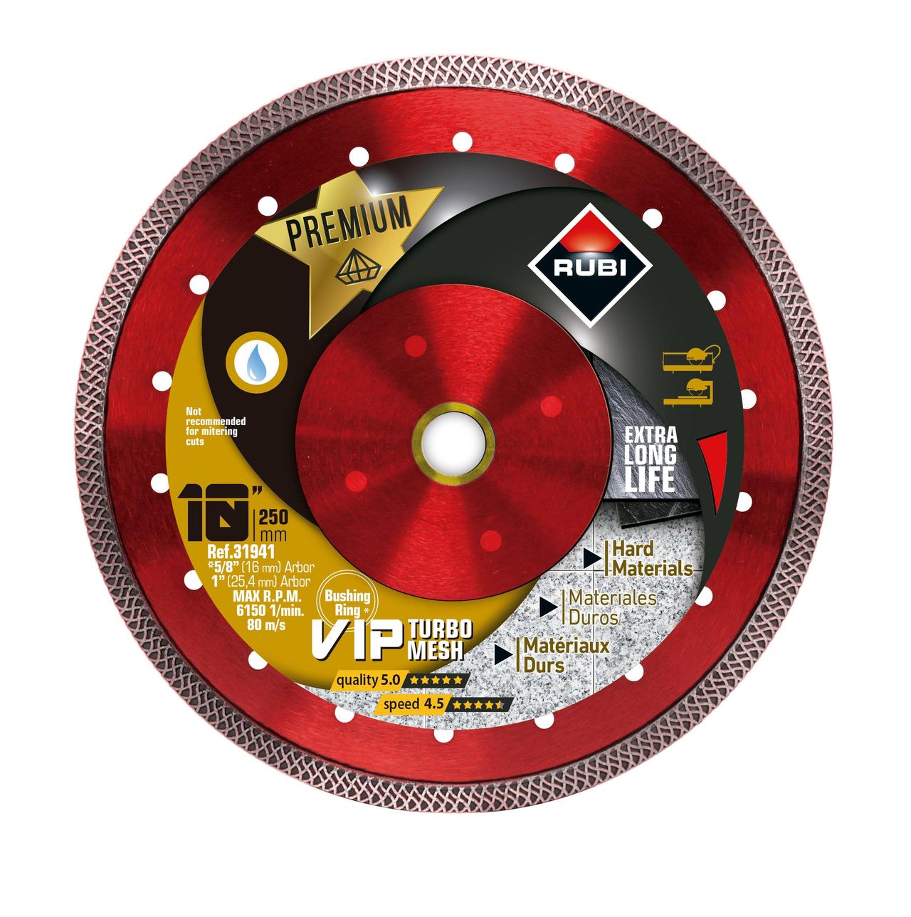 Wet Diamond Turbo Tile Saw Blade VIP Turbo Mesh Wet-250 for Hard Materials 10"