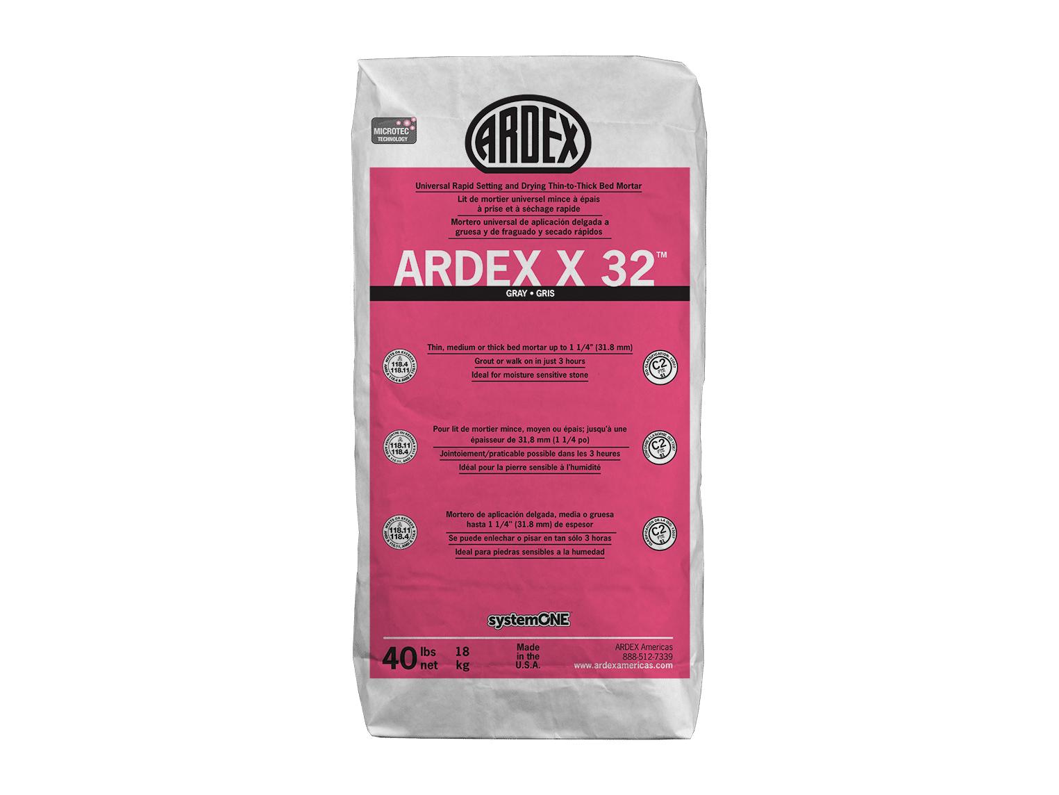 Ardex - X 32 MICROTEC Universal Thin-to-Thick Bed Mortar, Gray - 40 lb ...