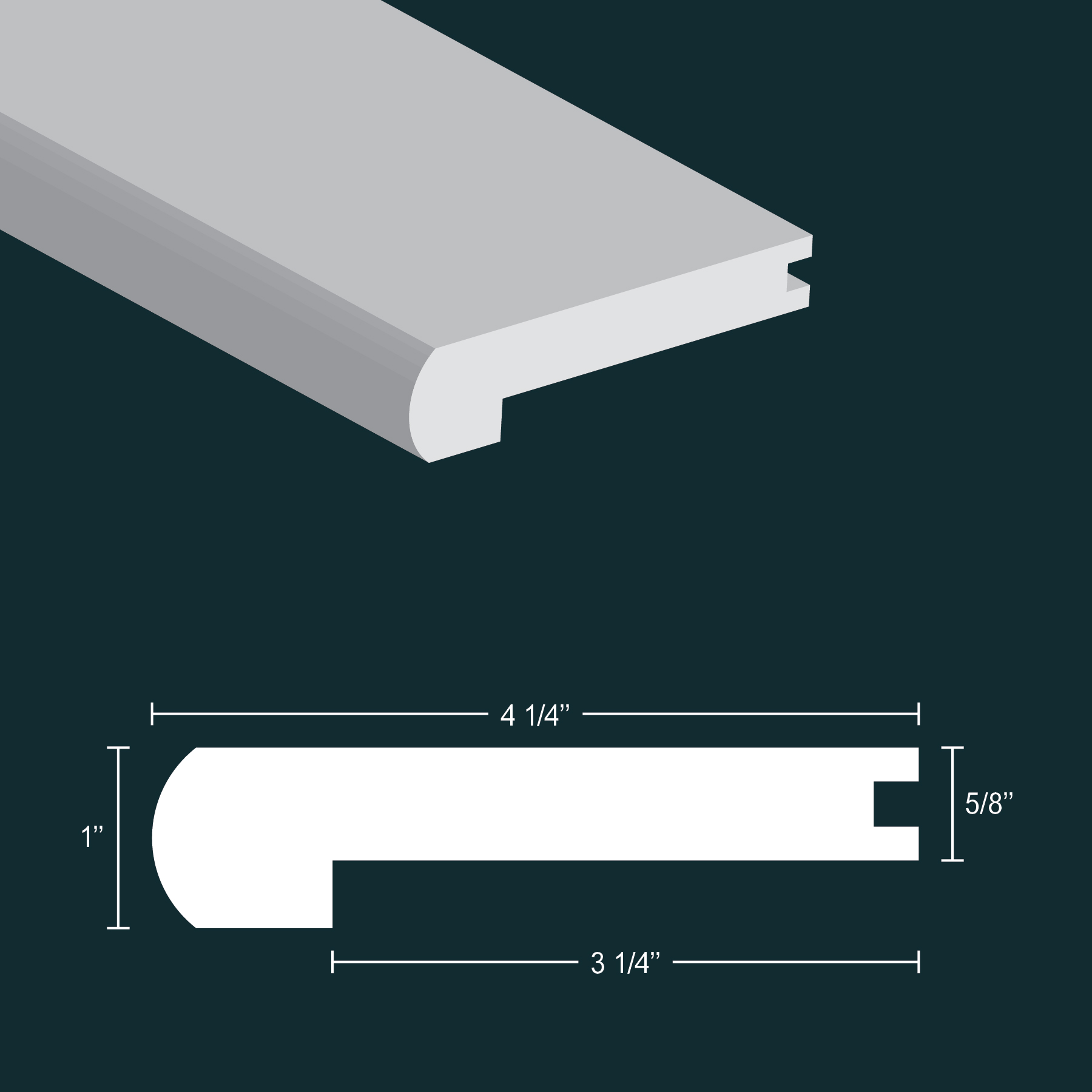Bois franc Chêne blanc Non fini Nez de marche arrondi 84" x 4-1/4" x 5/8"
