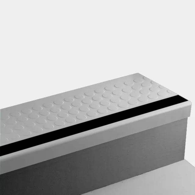 Angle Fit Rubber Stair Tread - VIRNRDS 21 SQ Raised Round #21 Platinum - with 40 Black Rubber Insert 96"