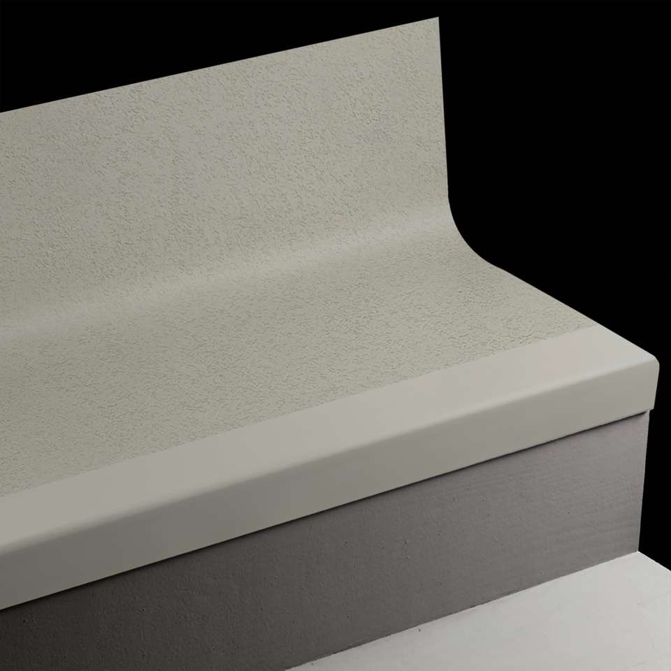 Angle Fit Rubber Stair Tread with Integrated Riser - VIFRPANTR 28 SQ Rice Paper #28 Medium Grey Black grit tape 42"