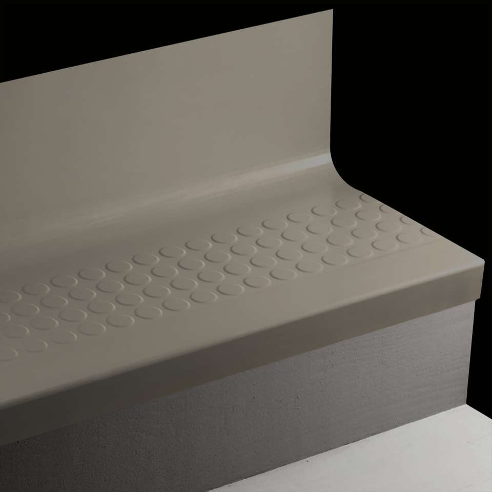 Angle Fit Rubber Stair Tread with Integrated Riser - VIRNRDTR 40 SQ Raised Round #40 Black Grey grit tape 108"
