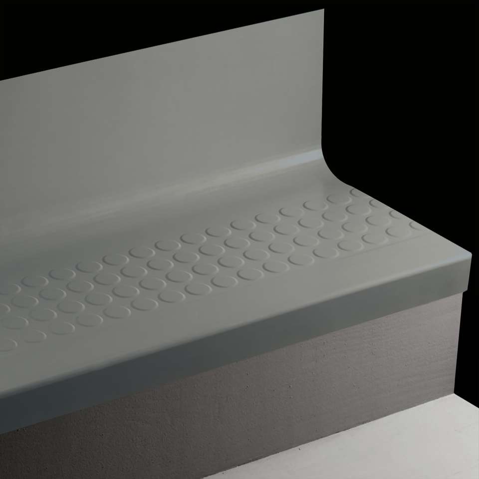 Angle Fit Rubber Stair Tread with Integrated Riser - VIRNRDTR 18 SQ Raised Round #18 Navy Blue Grey grit tape 108"