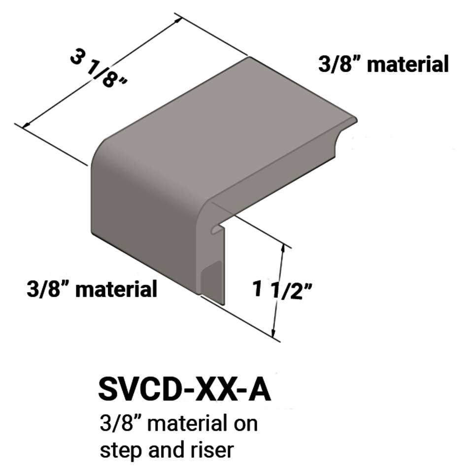 Stair Nosings - 3⁄8” material on step and riser #32 Pebble 12'