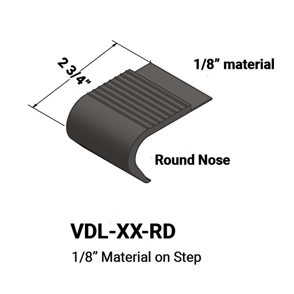 Stair Nosings - 1⁄8” material on step with round nose #44 Dark Brown 12'