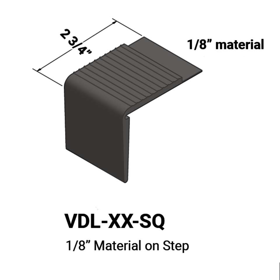 Stair Nosings - 1⁄8” material on step with square nose #44 Dark Brown 12'
