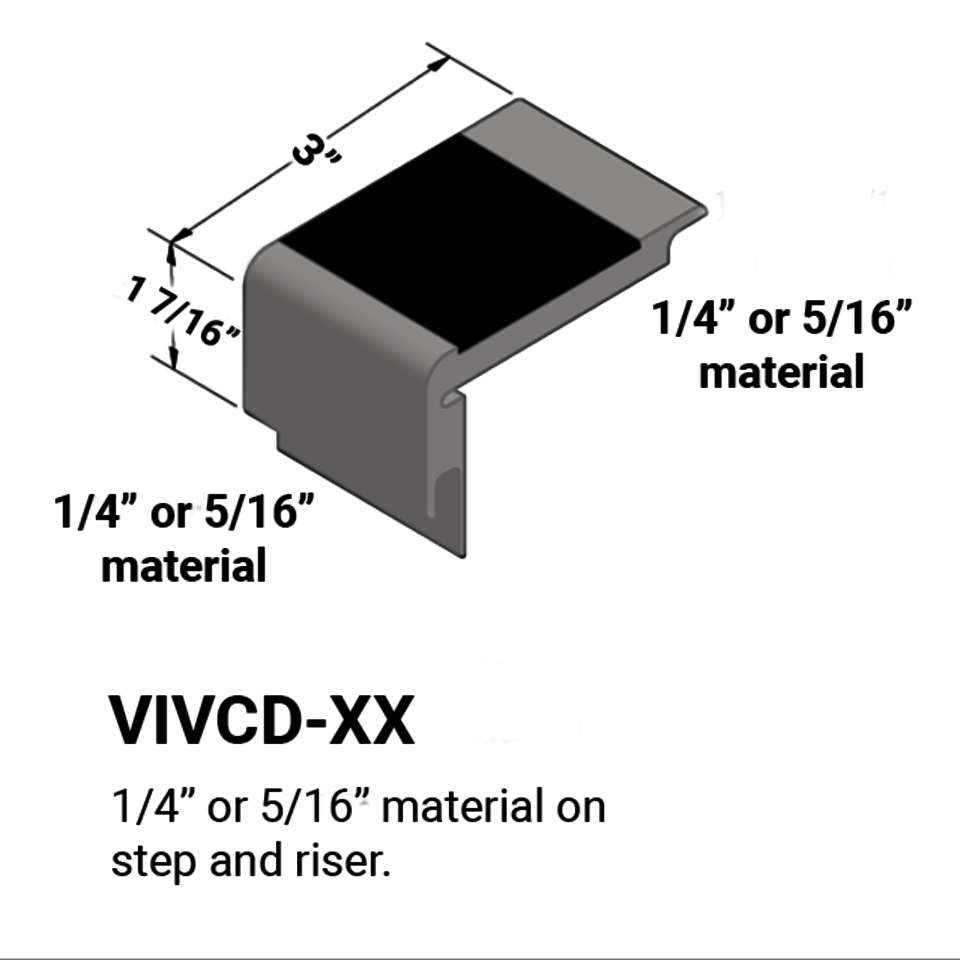 Stair Nosings - ¼” or 5⁄16" material on step and riser #48 Grey 40 Black Insert 12'