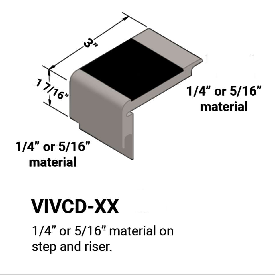 Stair Nosings - ¼” or 5⁄16" material on step and riser #55 Silver Grey 40 Black Insert 12'