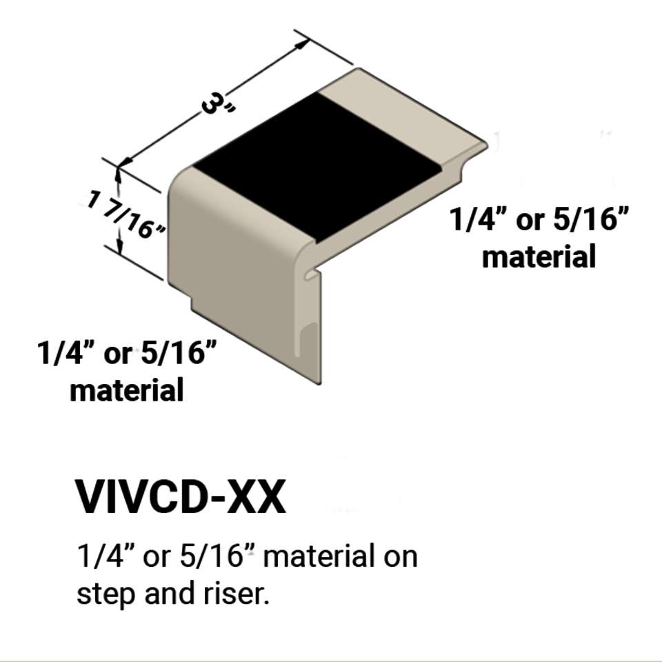 Stair Nosings - ¼” or 5⁄16" material on step and riser #22 Pearl 47 Brown Insert 12'