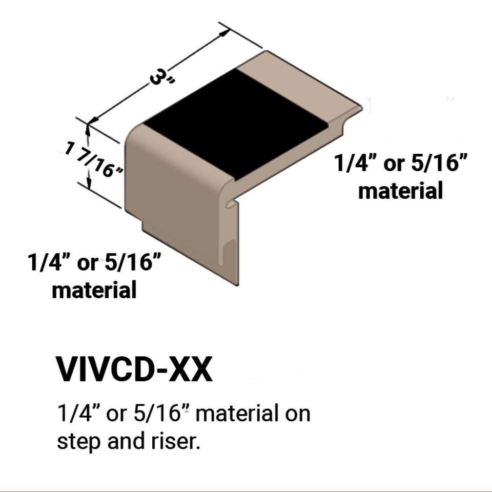 Stair Nosings - ¼” or 5⁄16" material on step and riser #49 Beige 47 Brown Insert 12'