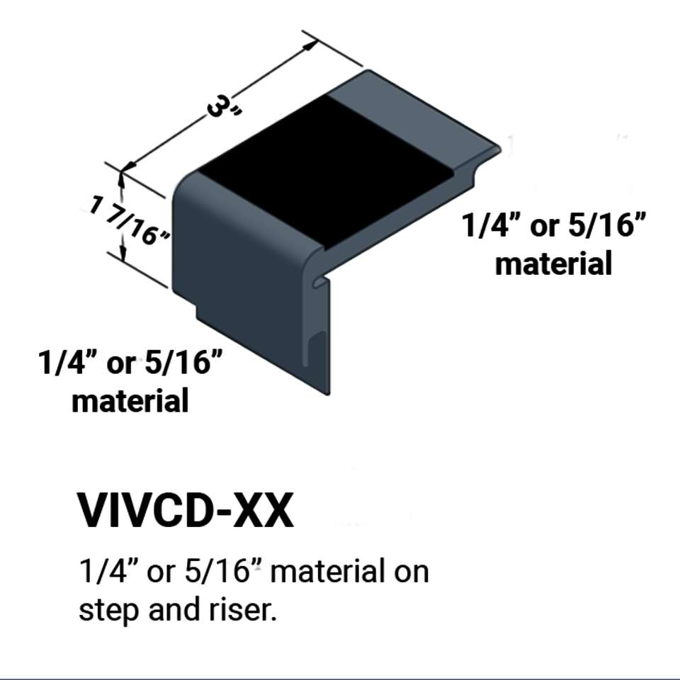 Stair Nosings - ¼” or 5⁄16" material on step and riser #18 Navy Blue 55 Silver Grey Insert 12'