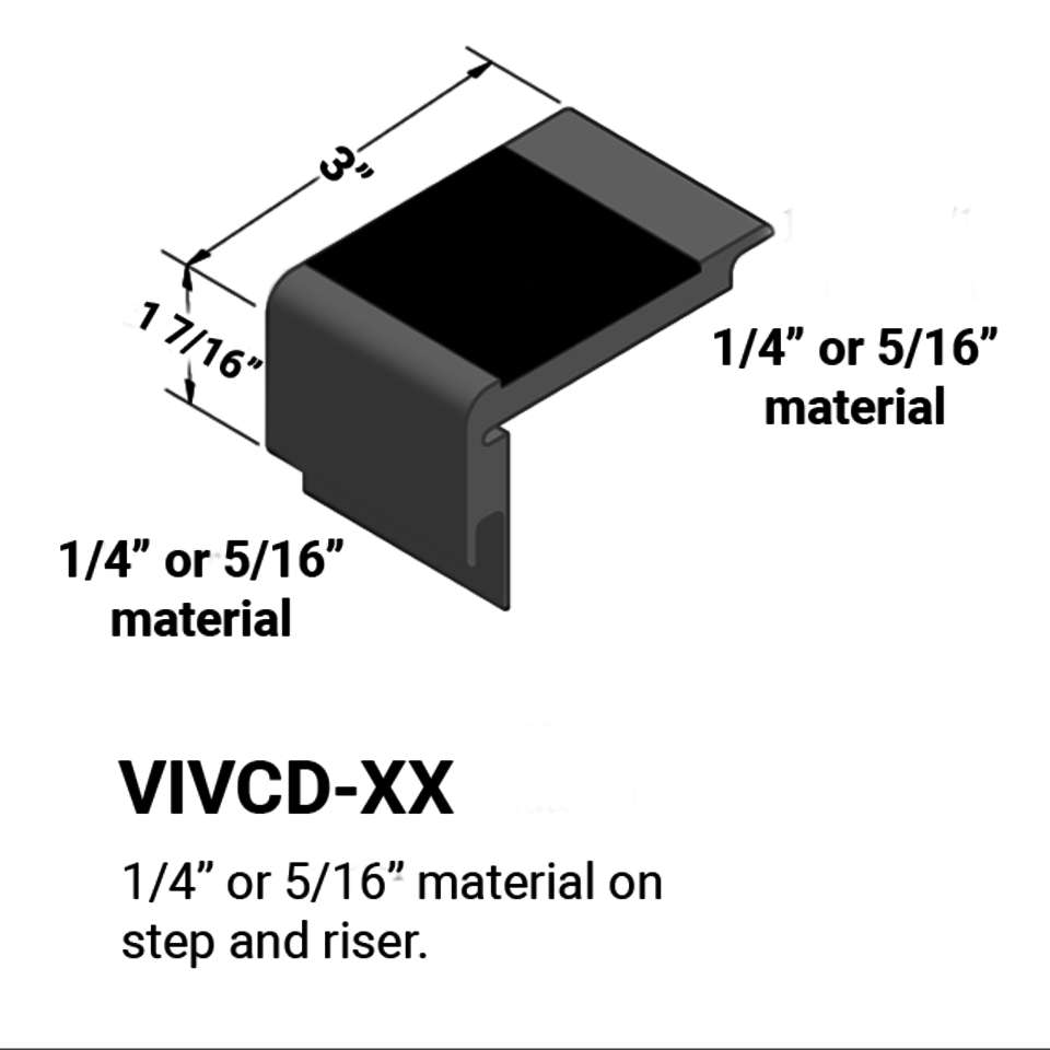 Stair Nosings - ¼” or 5⁄16" material on step and riser #40 Black 55 Silver Grey Insert 12'