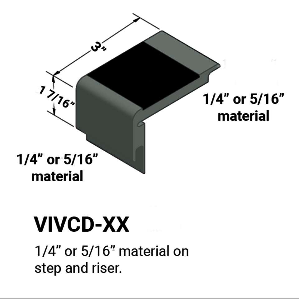 Stair Nosings - ¼” or 5⁄16" material on step and riser #86 Hunter Green 55 Silver Grey Insert 12'