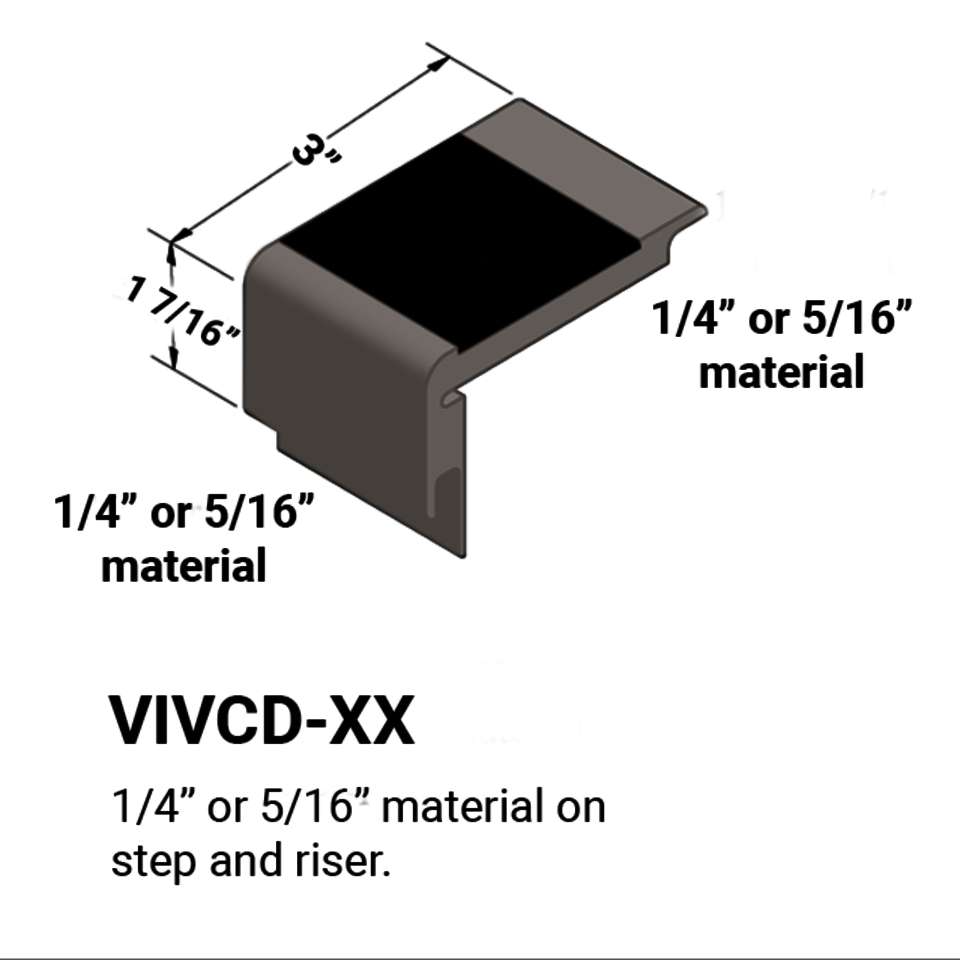 Stair Nosings - ¼” or 5⁄16" material on step and riser #47 Brown 49 Beige Insert 12'