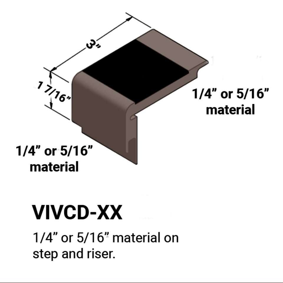 Stair Nosings - ¼” or 5⁄16" material on step and riser #76 Cinnamon 49 Beige Insert 12'