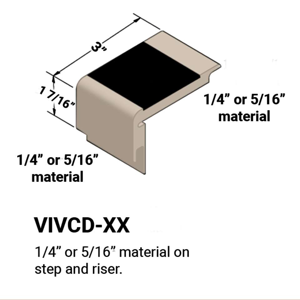 Stair Nosings - ¼” or 5⁄16" material on step and riser #11 Canvas 47 Brown Insert 12'