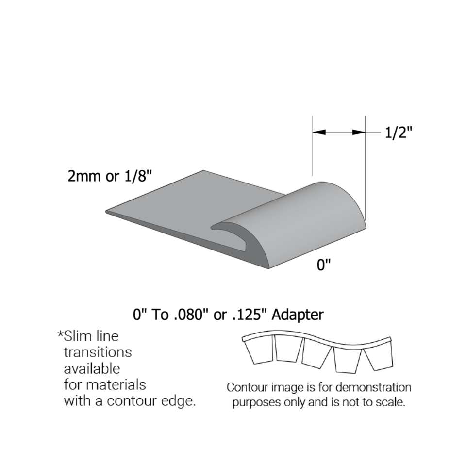 Slim Line Transitions - SLTC 69 J .080 or 1/8" material to subfloor (with contour edge)" #69 Sterling Silver 12'