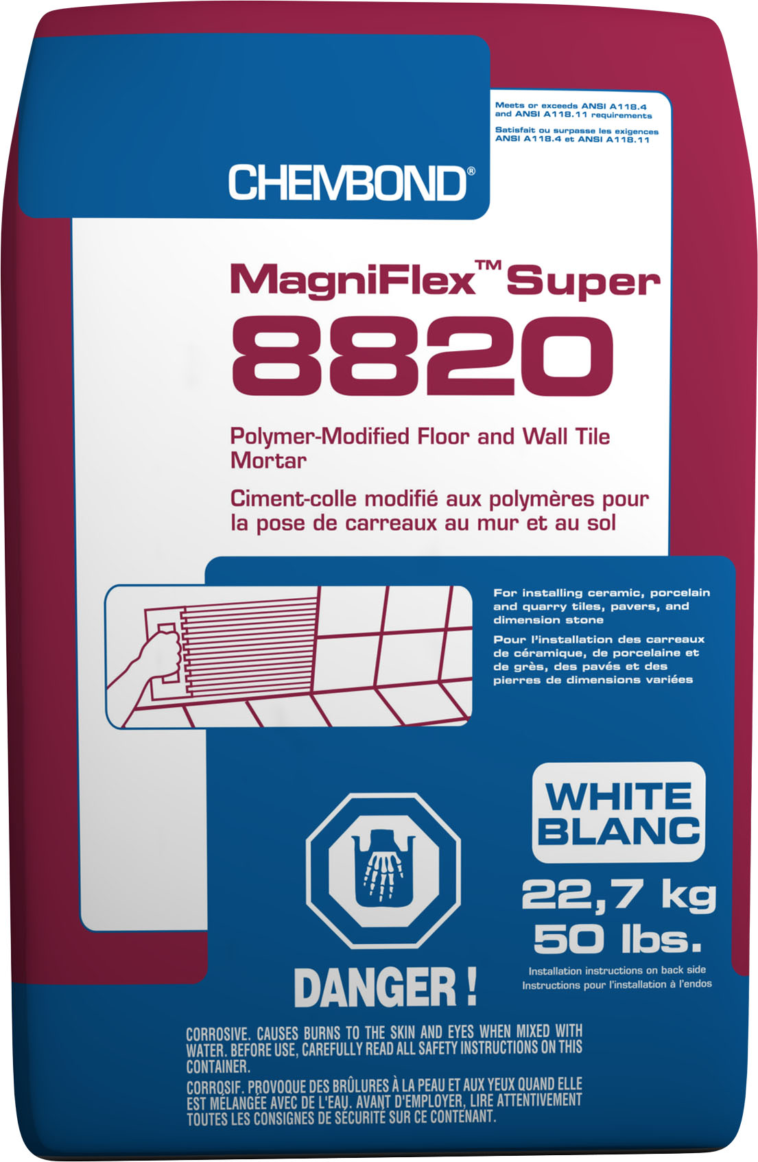 Magniflex Super 8820 Ciment-colle pour carreaux de sol et de mur, Blanc - 50 lb