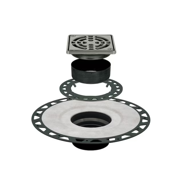 KERDI-DRAIN-A Ensemble d'adapteur de drain commercial avec adapteur plastique ABS et grille de drain carrée acier inoxydable 4"